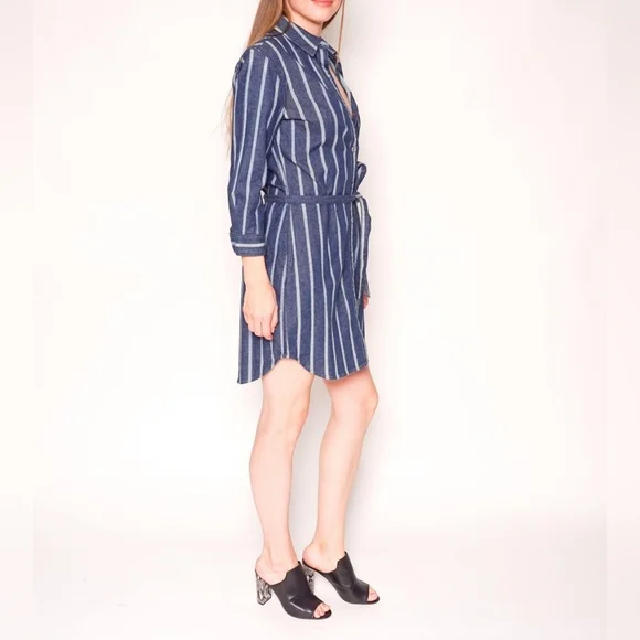 7 For All Mankind Denim Stripe Shirt Dress - Picture 5 of 11